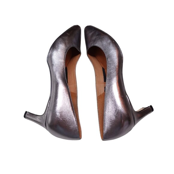LN Andre Assous Wynne Dress Pump Size 8.5 Metallic Silver Pointed Toe Stiletto - Picture 6 of 9